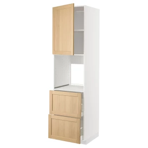 Высокий шкаф с ящиками - IKEA METOD/MAXIMERA/МЕТОД/МАКСИМЕРА ИКЕА, 220х60х60 см, белый/светло-коричневый