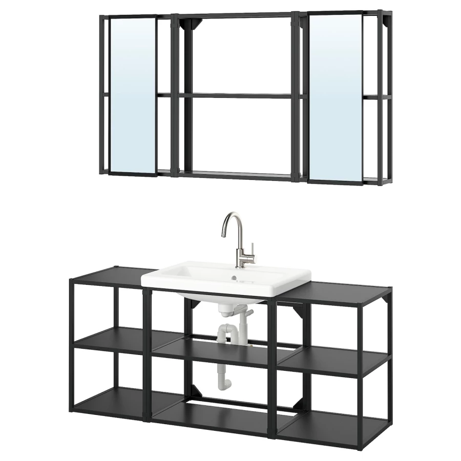 Комбинация для ванной - IKEA ENHET, 140х43х65 см, антрацит, ЭНХЕТ ИКЕА (изображение №1)