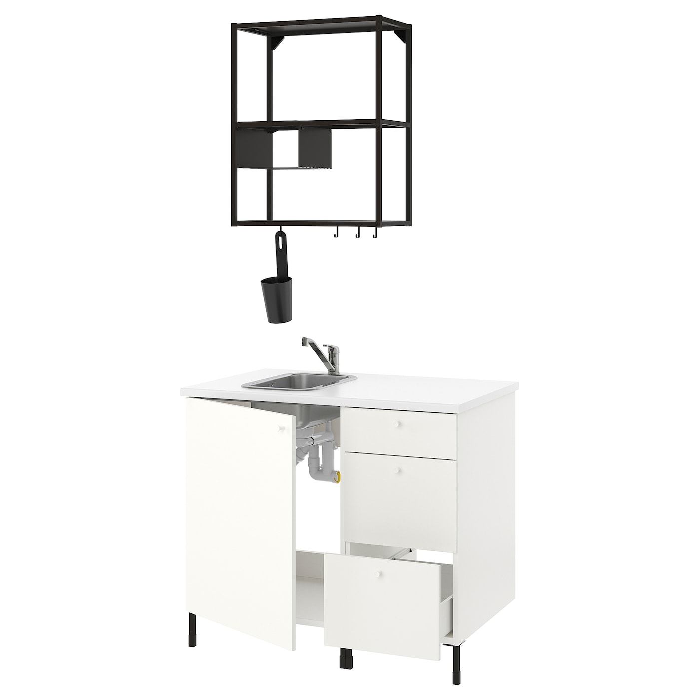 Комбинация шкафов для прачечной и кухни - ENHET  IKEA/ ЭНХЕТ ИКЕА, 103x63,5x222 см, белый/черный