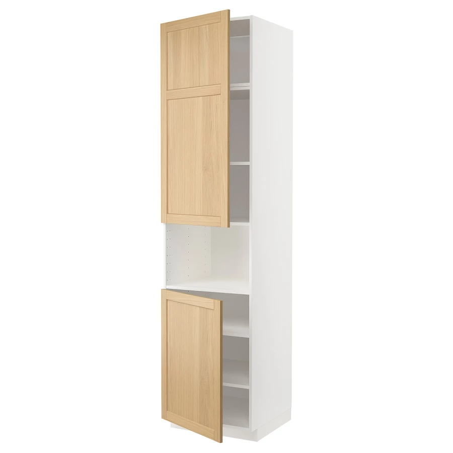 Высокий шкаф с полками - IKEA METOD/МЕТОД ИКЕА, 240х60х60 см, белый/светло-коричневый (изображение №1)