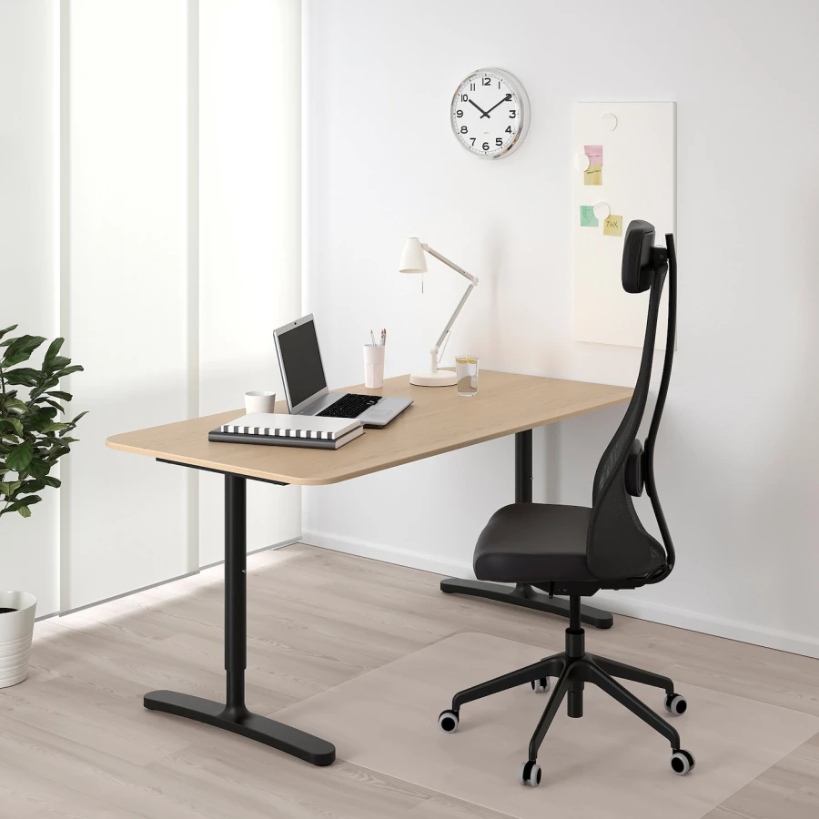 Письменный стол - IKEA BEKANT, 160х80х65-85 см, под беленый дуб/черный, БЕКАНТ ИКЕА (изображение №3)