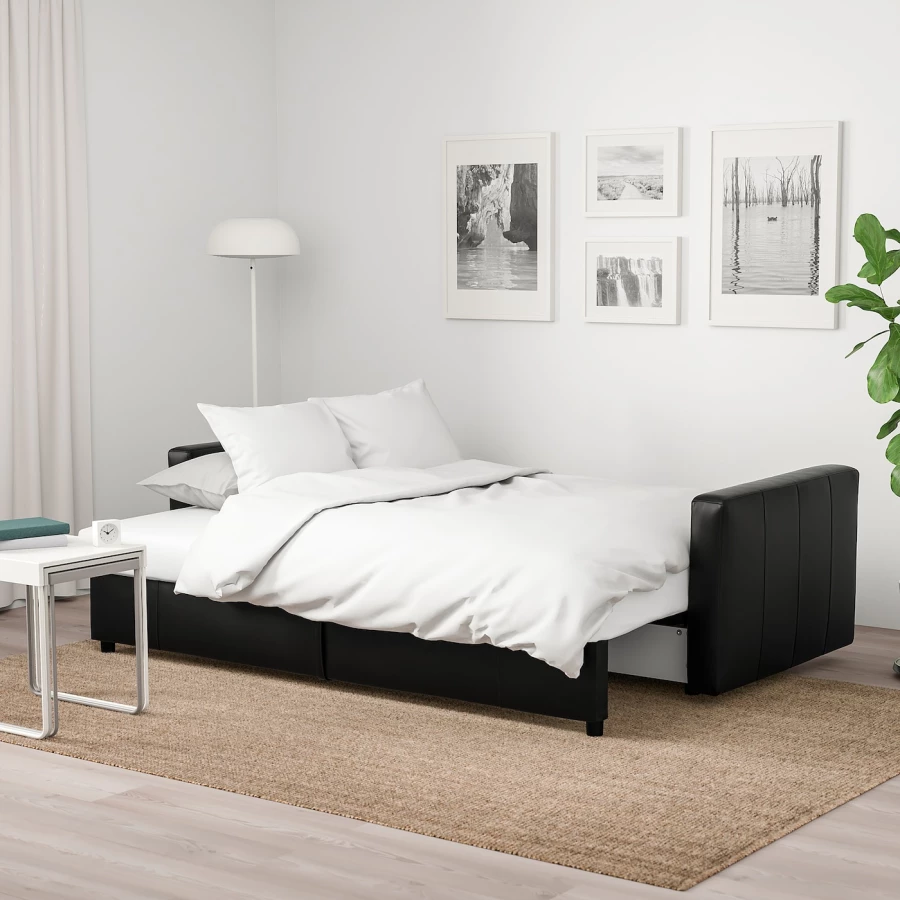 Диван трехместный - IKEA FRIHETEN/ФРИХЕТЕН ИКЕА, 83х105х225 см, черный (изображение №4)