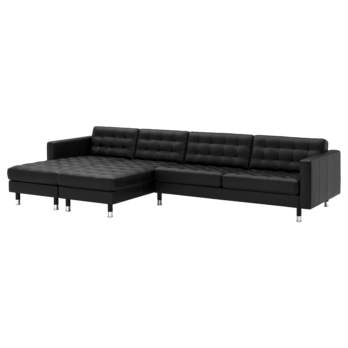 5-местный диван с шезлонгом - IKEA LANDSKRONA, 78x360см, черный, кожа, ЛАНДСКРУНА ИКЕА