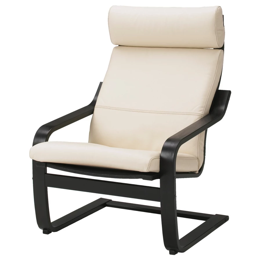 Кресло - IKEA POÄNG/POANG/ПОЭНГ ИКЕА, 68х82х100 см, бежевый/чёрный (изображение №1)