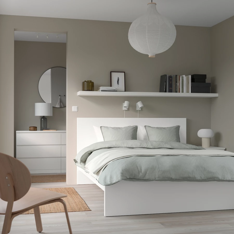Кровать - IKEA MALM, 200х140 см, матрас средне-жесткий, белый, МАЛЬМ ИКЕА (изображение №6)