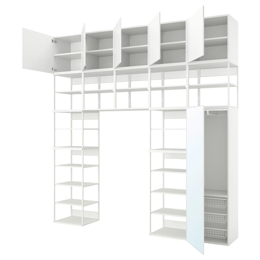 Шкаф 6-дверный с зеркалом - IKEA PLATSA/ПЛАТСА ИКЕА, 42х300х301 см, белый (изображение №1)