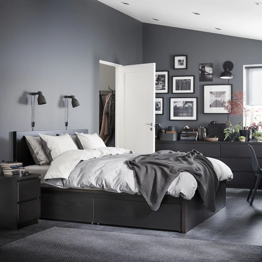 Каркас кровати с 4 ящиками для хранения - IKEA MALM, 160х200 см, черно-коричневый МАЛЬМ ИКЕА (изображение №2)