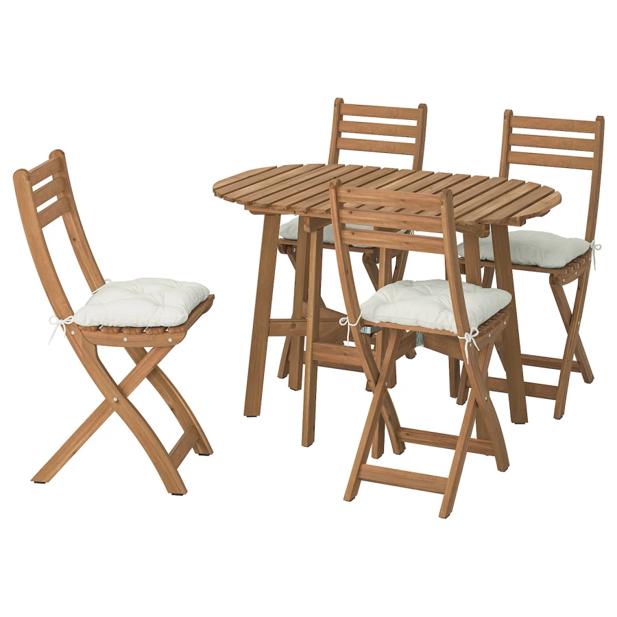 Садовый стол и 4 стула - ASKHOLMEN IKEA/ АСКХОЛЬМЕН ИКЕА,  78х73 см, коричневый (изображение №1)