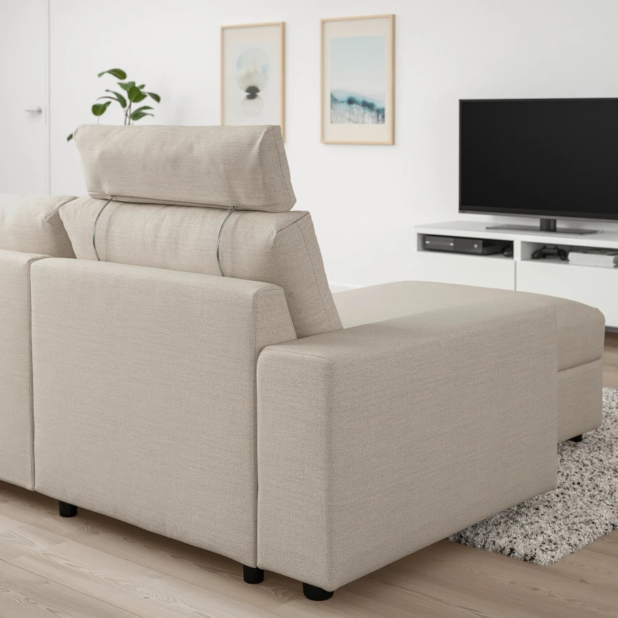 3-местный диван с шезлонгом - IKEA VIMLE, 98x266см, бежевый, ВИМЛЕ ИКЕА (изображение №3)