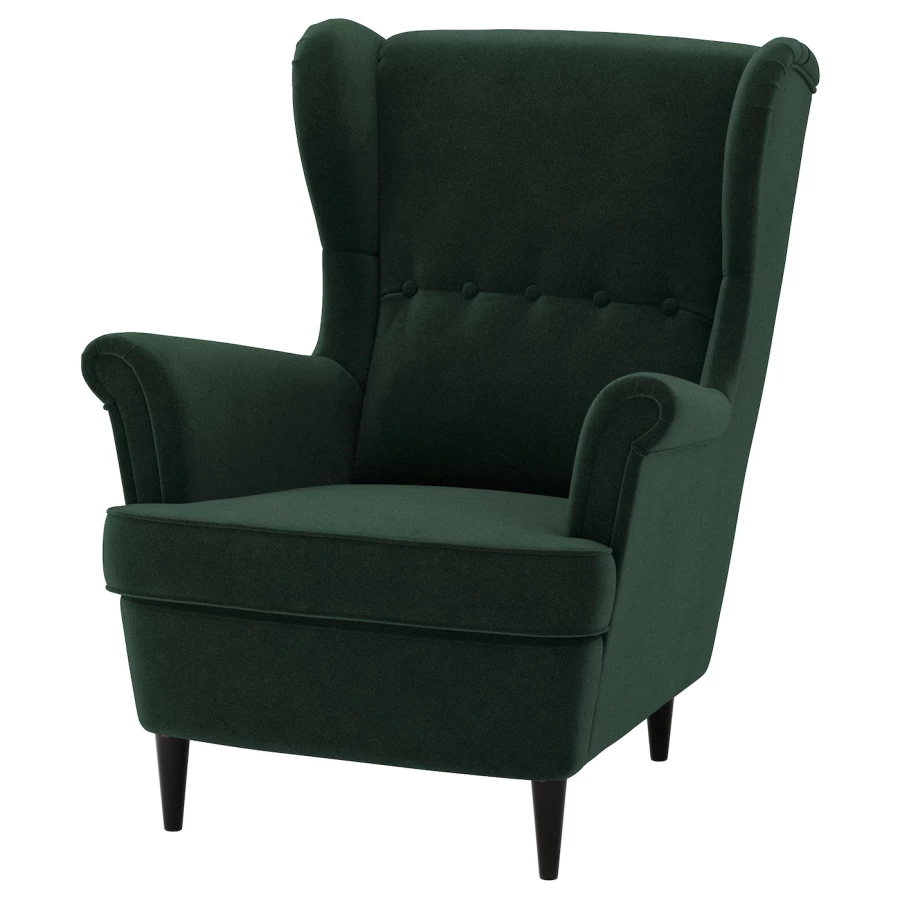 Кресло с подголовником - IKEA STRANDMON, 82х96х101 см, темно-зеленый, СТРАНДМОН ИКЕА (изображение №1)