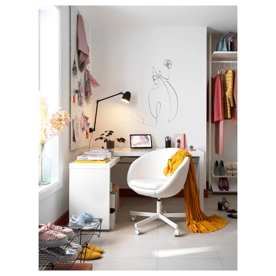 Письменный стол с выдвижной панелью - IKEA MALM/МАЛЬМ ИКЕА, 151х65х73 см, белый (изображение №3)