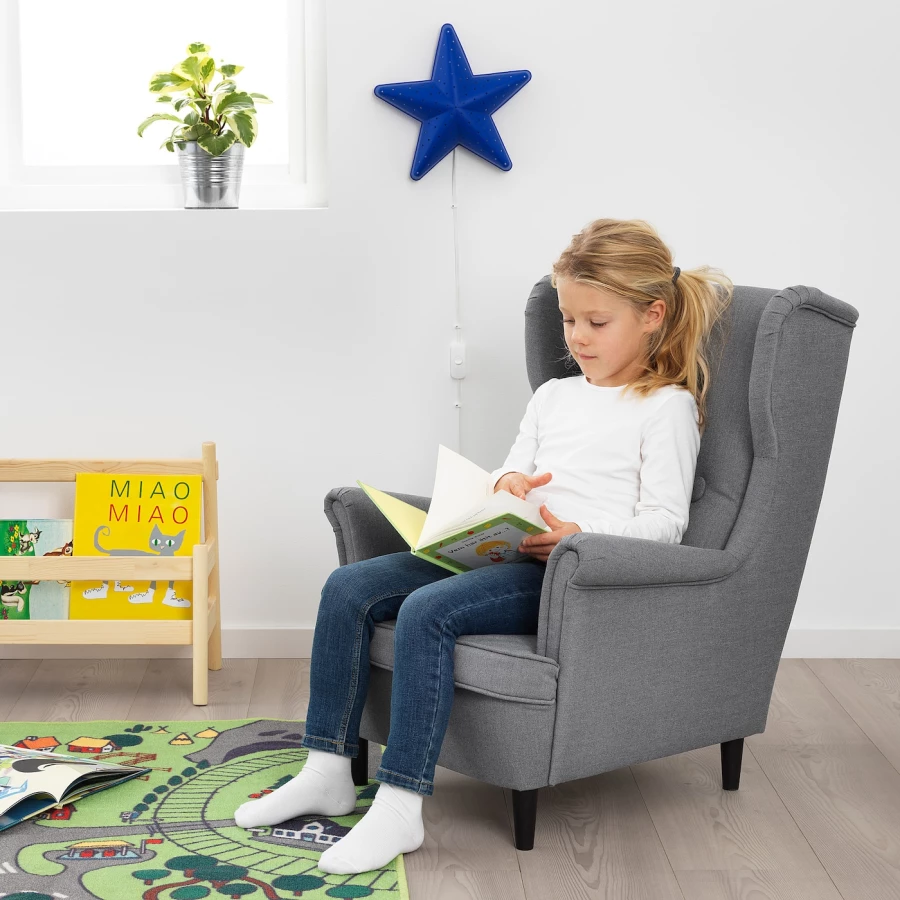 Детское кресло - IKEA STRANDMON, 56х62х71 см, серый  СТРАНДМОН ИКЕА (изображение №4)