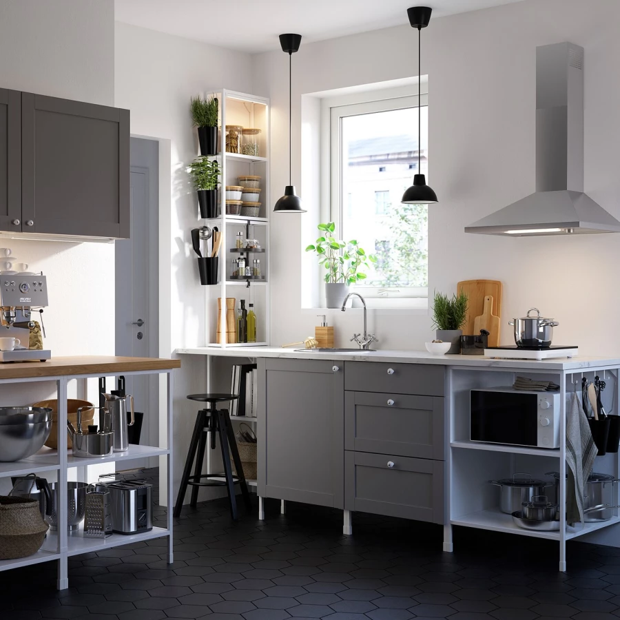 Комбинация для кухонного хранения  - ENHET  IKEA/ ЭНХЕТ ИКЕА, 243x63,5x241 см, белый/серый (изображение №2)