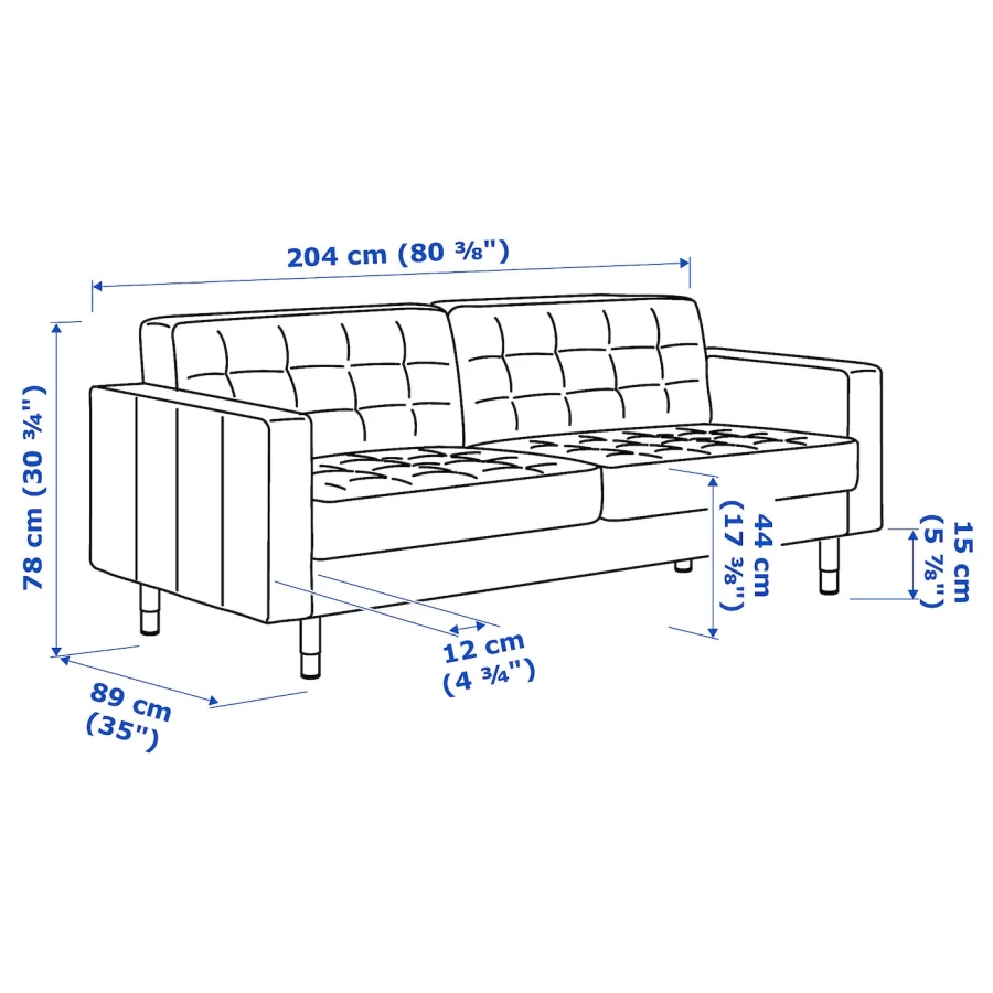 3-местный диван - IKEA LANDSKRONA, 78x89x204см, черный, ЛАНДСКРОНА ИКЕА (изображение №8)