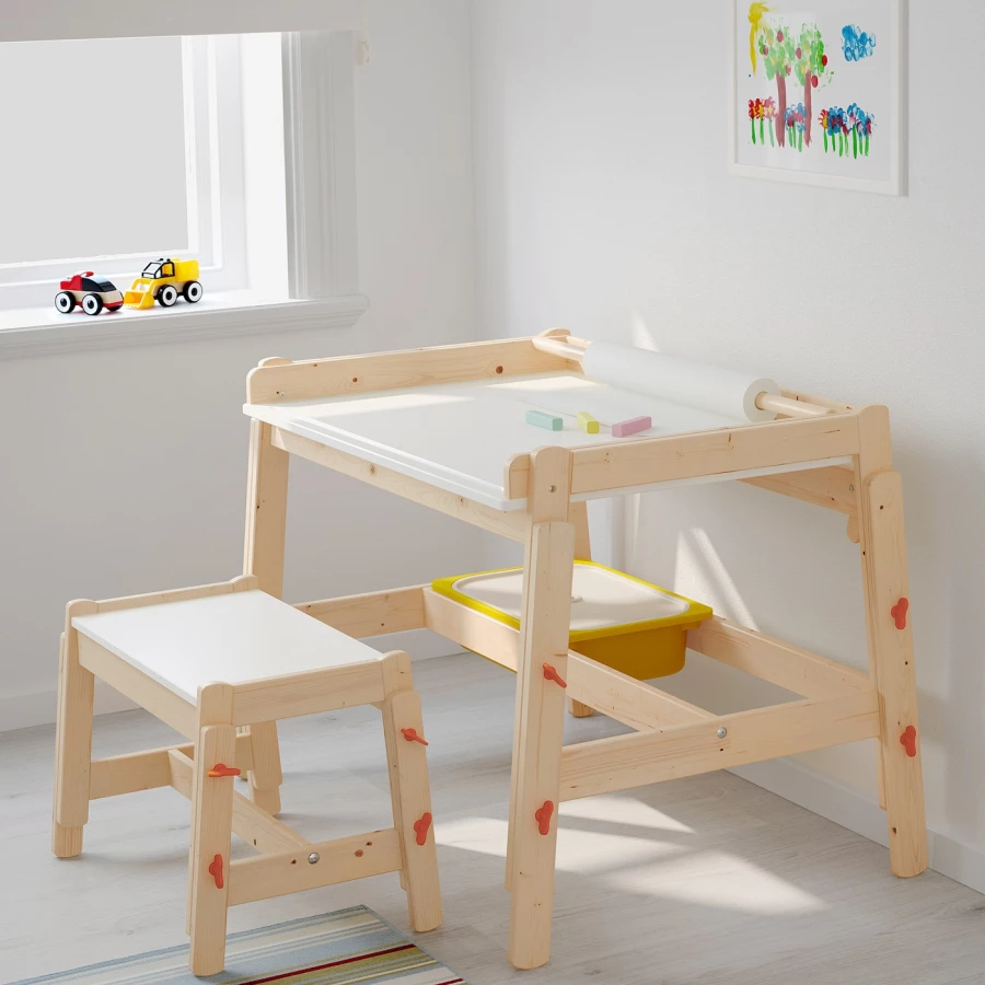 Скамья детская - IKEA FLISAT, 45х55 см, белый/светло-коричневый, ФЛИСАТ ИКЕА (изображение №3)