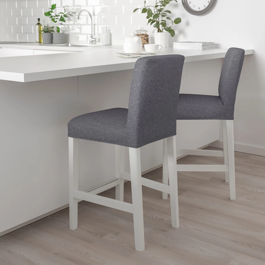 Барный стул со спинкой - BERGMUND IKEA/БЕРГМУНД ИКЕА, 97х45х48см, серый (изображение №2)