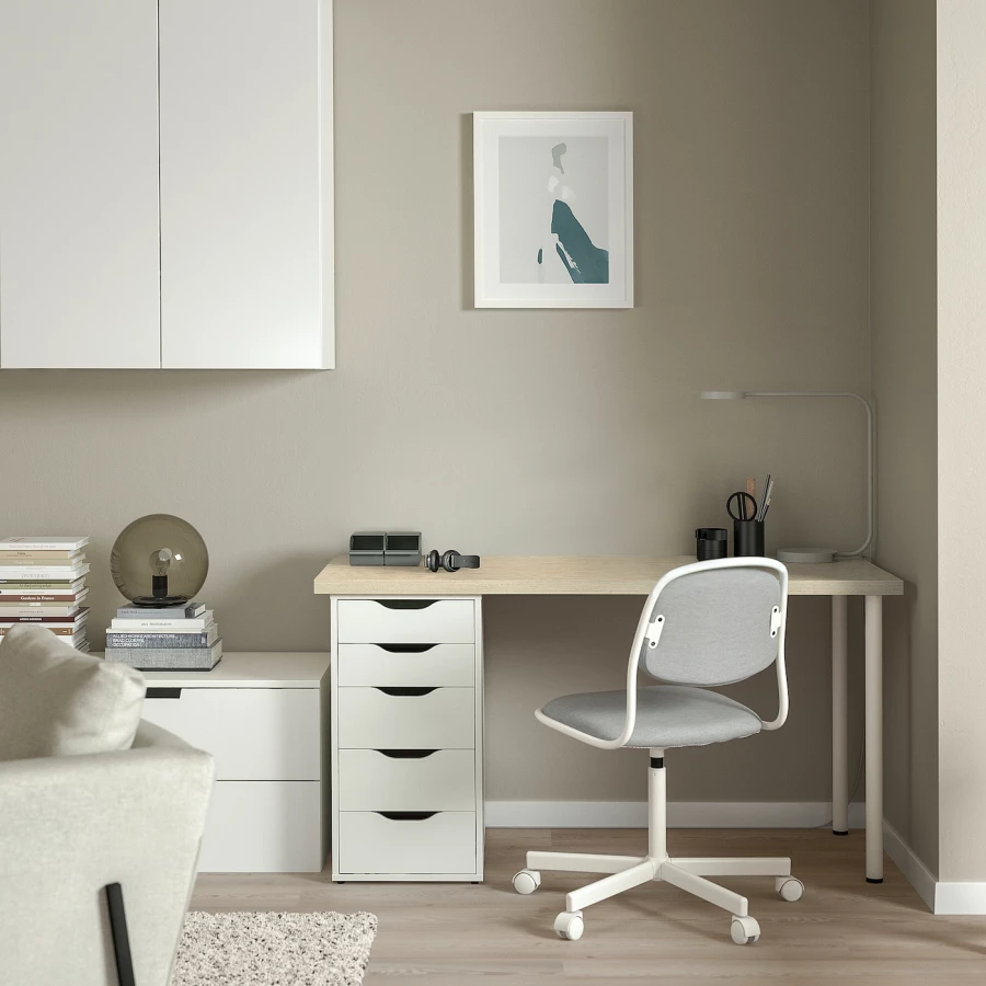 Письменный стол с ящиком - IKEA MITTCIRKEL/ADILS, 140х60 см, сосна/белый, МИТЦИРКЕЛЬ/АДИЛЬС ИКЕА (изображение №5)