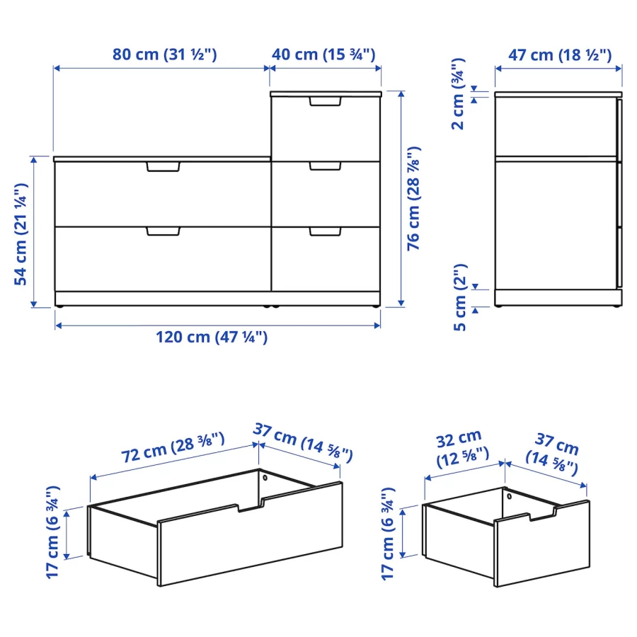 Комод - IKEA NORDLI/НОРДЛИ ИКЕА, 47х120х76 см, белый (изображение №5)
