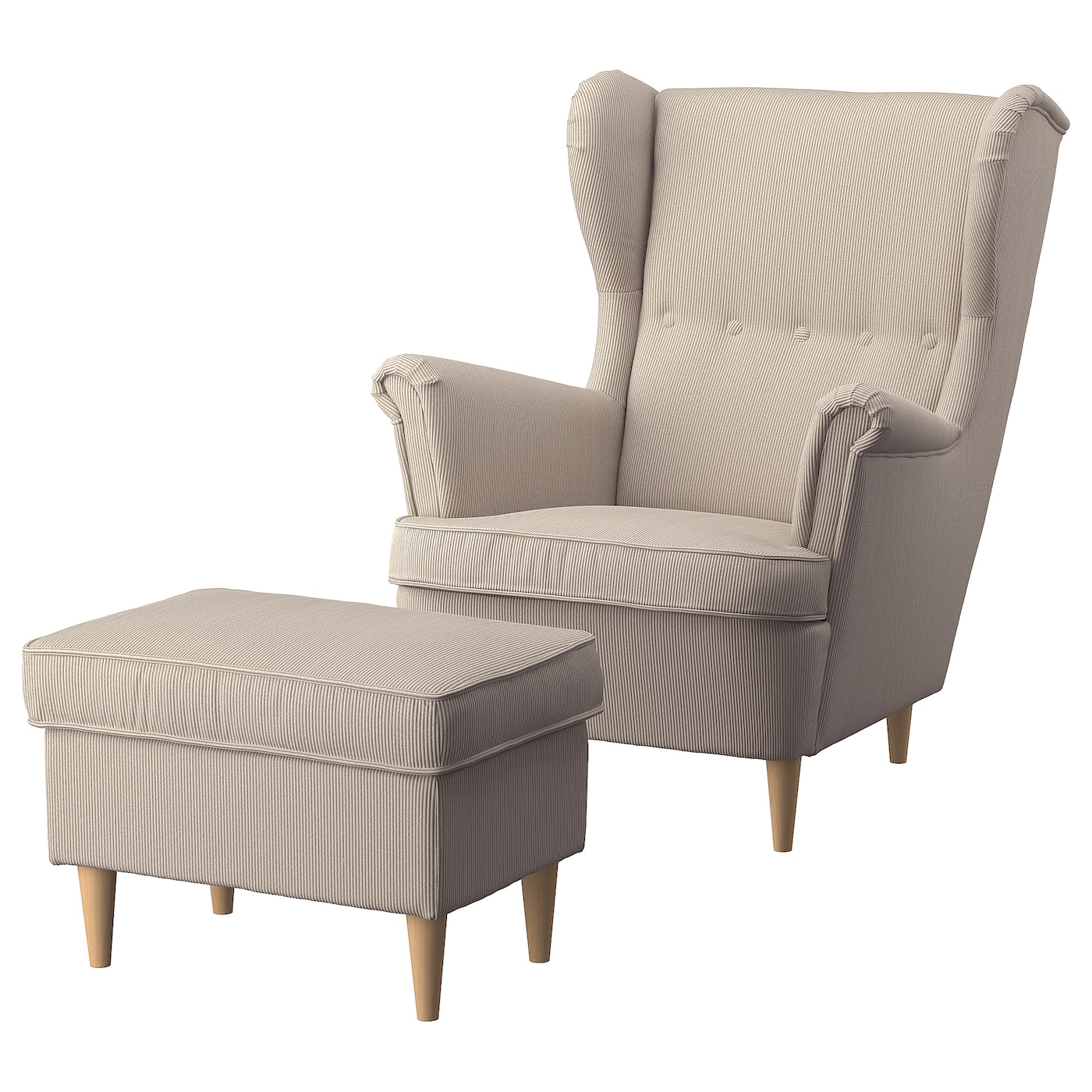 Кресло и табурет для ног - IKEA STRANDMON, 82х96х101 см, бежевый, СТРАНДМОН ИКЕА