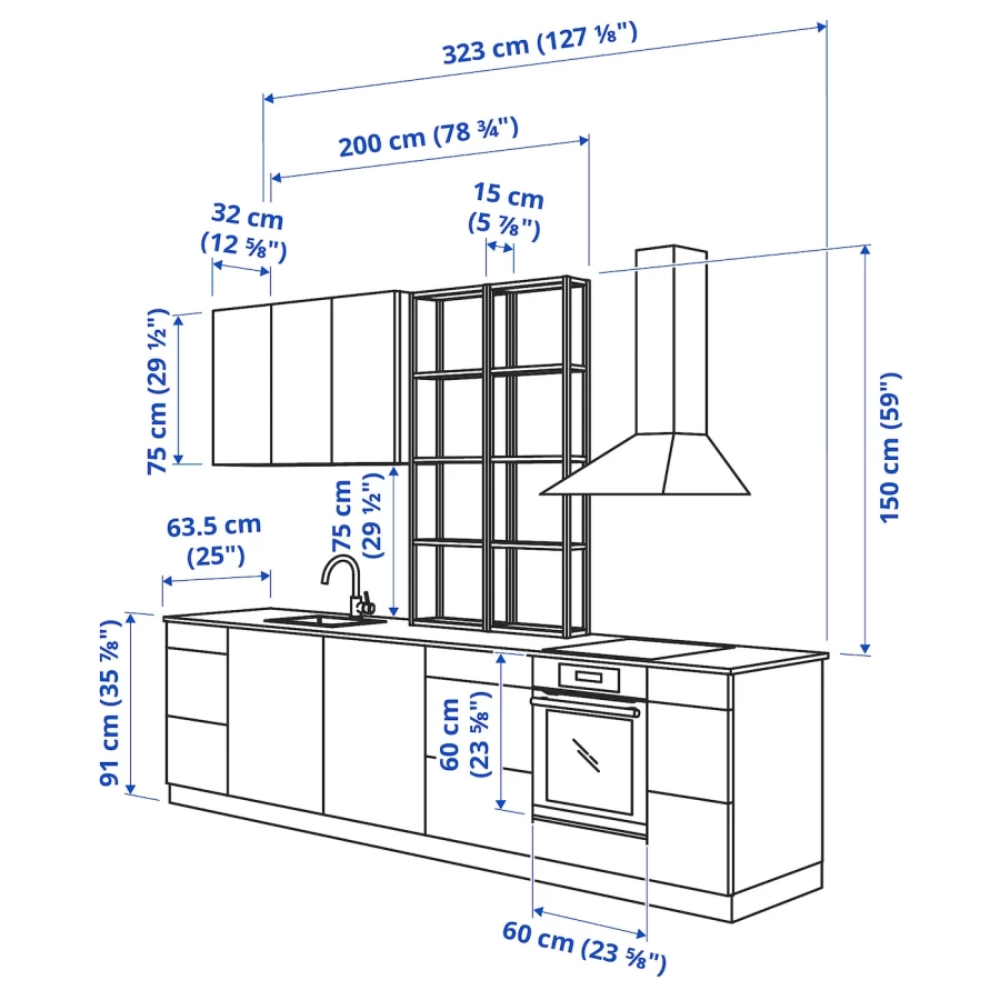 Угловая кухонная комбинация для хранения - ENHET  IKEA/ ЭНХЕТ ИКЕА, 323х63,5х241 см, белый/серый (изображение №3)