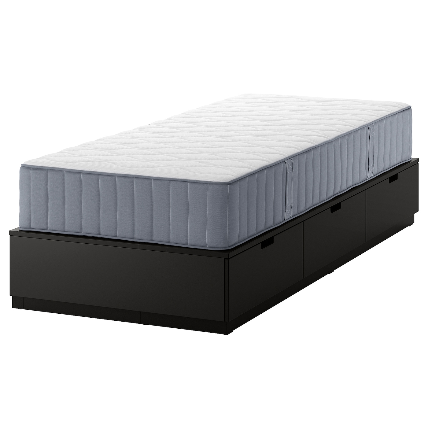 Каркас кровати с местом для хранения и матрасом - IKEA NORDLI, 200х90 см, матрас средне-жесткий, черный, НОРДЛИ ИКЕА