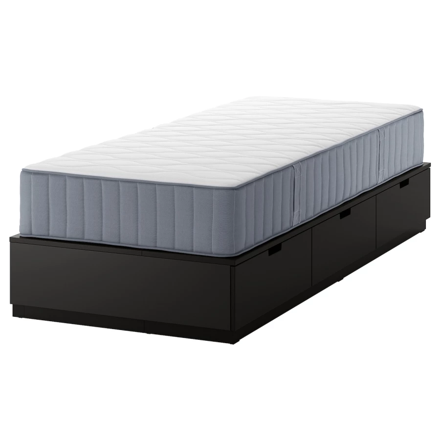 Каркас кровати с местом для хранения и матрасом - IKEA NORDLI, 200х90 см, матрас средне-жесткий, черный, НОРДЛИ ИКЕА (изображение №1)