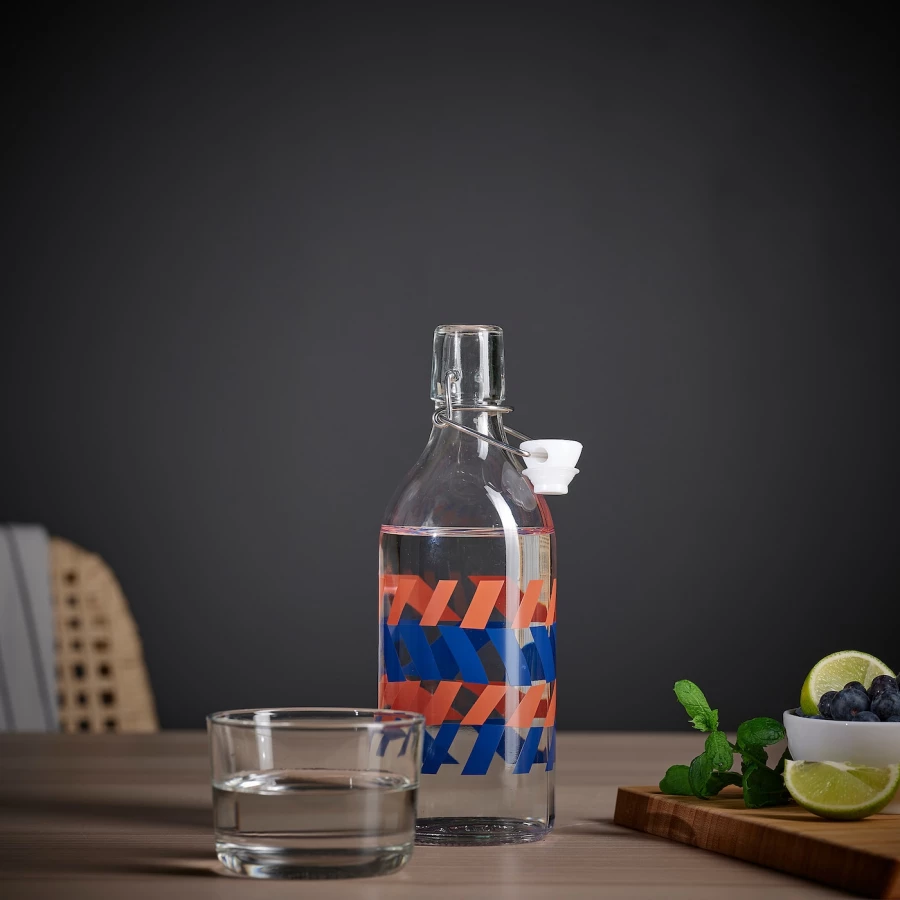Бутылка с крышкой - IKEA KORKEN, 0.5 л, стекло/синий/оранжевый, КОРКЕН ИКЕА (изображение №5)