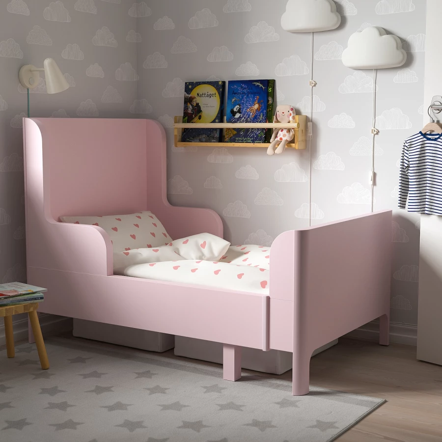 Кровать одноярусная - IKEA BUSUNGE/БУСУНГЕ ИКЕА, 80x200 см, розовый (изображение №2)