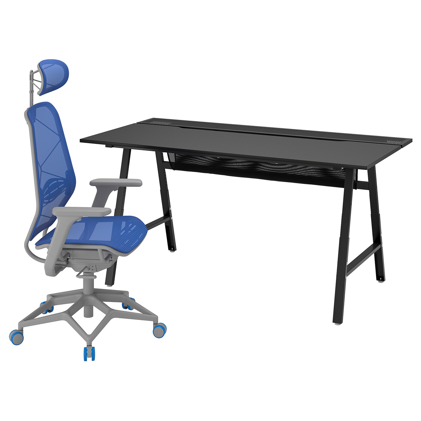 Игровой стол и стул - IKEA UTESPELARE/STYRSPEL, черный/серый/синий, УТЕСПЕЛАРЕ/СТИРСПЕЛ ИКЕА