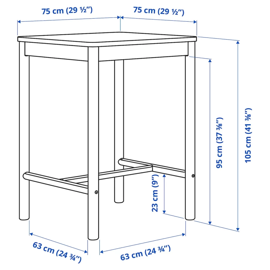 Стол и 2 барных стула - IKEA RÖNNINGE/RОNNINGE/ ИКЕА РЁННИНГЕ, 75х75х105 см, береза (изображение №3)