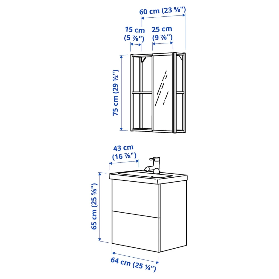 Комбинация для ванной - IKEA ENHET, 64х43х65 см, белый/имитация дуба, ЭНХЕТ ИКЕА (изображение №3)