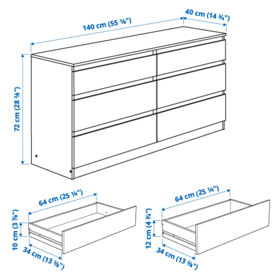 Комод с 6 ящиками - IKEA KULLEN/КУЛЛЕН ИКЕА, 140х40х72 см, белый (изображение №5)