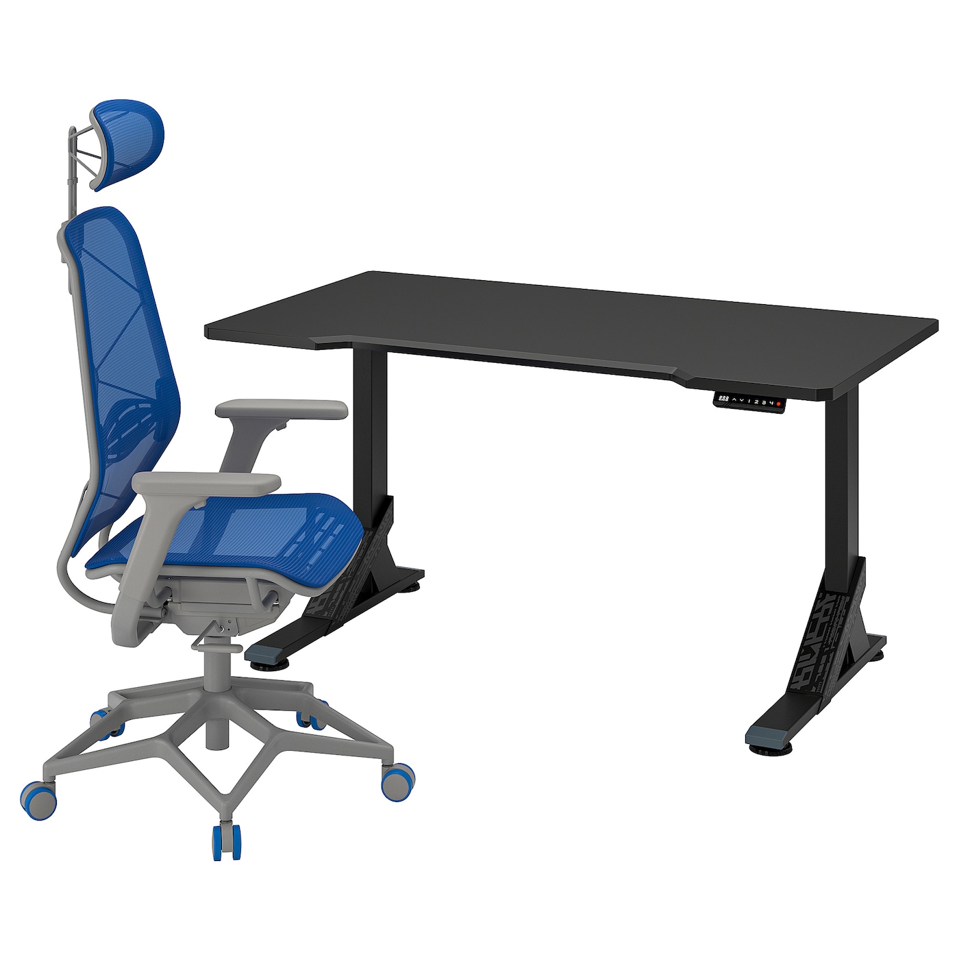 Игровой стол и стул - IKEA UPPSPEL/STYRSPEL, 140х80 см, черный/серый/синий, УППСПЕЛ/СТИРСПЕЛ ИКЕА