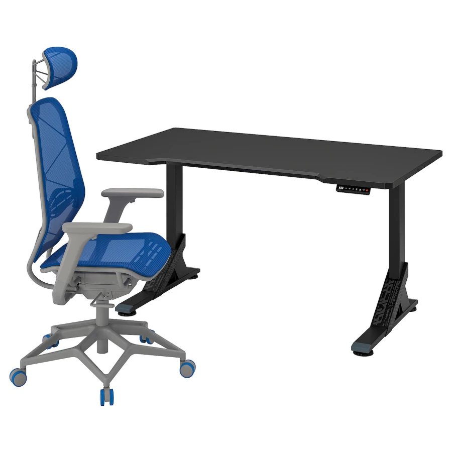 Игровой стол и стул - IKEA UPPSPEL/STYRSPEL, 140х80 см, черный/серый/синий, УППСПЕЛ/СТИРСПЕЛ ИКЕА (изображение №1)