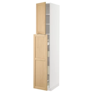 Высокий шкаф с ящиками - IKEA METOD/MAXIMERA/МЕТОД/МАКСИМЕРА ИКЕА, 220х60х40 см, белый/светло-коричневый