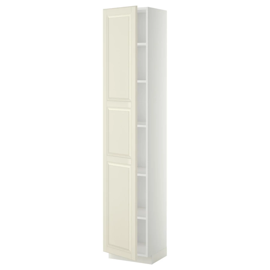 Высокий кухонный шкаф с полками - IKEA METOD/МЕТОД ИКЕА, 200х37х40 см, белый/кремовый (изображение №1)