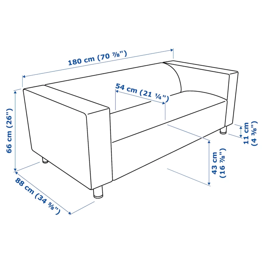 2-местный диван - iKEA KLIPPAN/КЛИППАН ИКЕА, 66x88x180см, синий, (изображение №9)