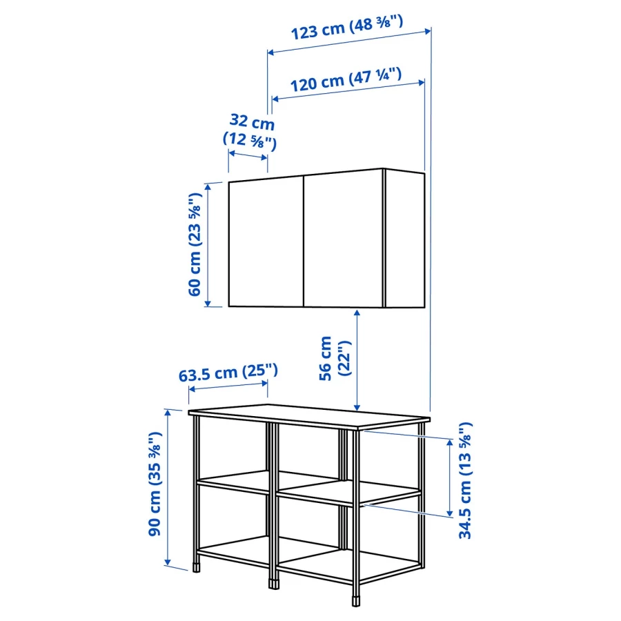 Комбинация для ванной - IKEA ENHET, 123х63.5х207 см, белый/серый, ЭНХЕТ ИКЕА (изображение №5)