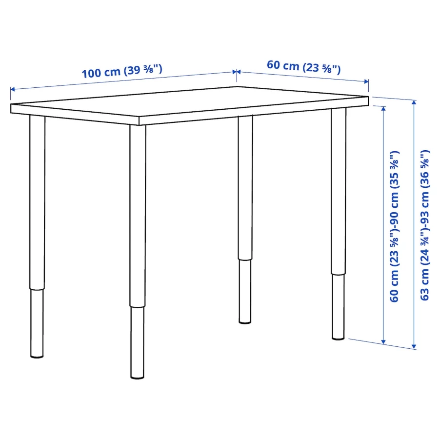 Письменный стол - IKEA LINNMON/OLOV, 100x60 см, белый/черный, ЛИННМОН/ОЛОВ ИКЕА (изображение №4)