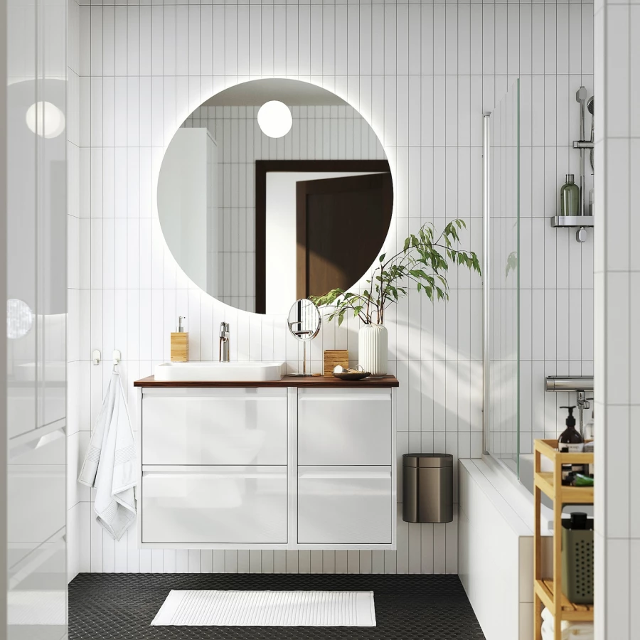 Тумба для ванной  - ÄNGSJÖN / BACKSJÖN/АNGSJОN / BACKSJОN IKEA/ЭНГСЬЕН/БЭКСЬЕН ИКЕА, 71х102 см, белый/коричневый (изображение №2)