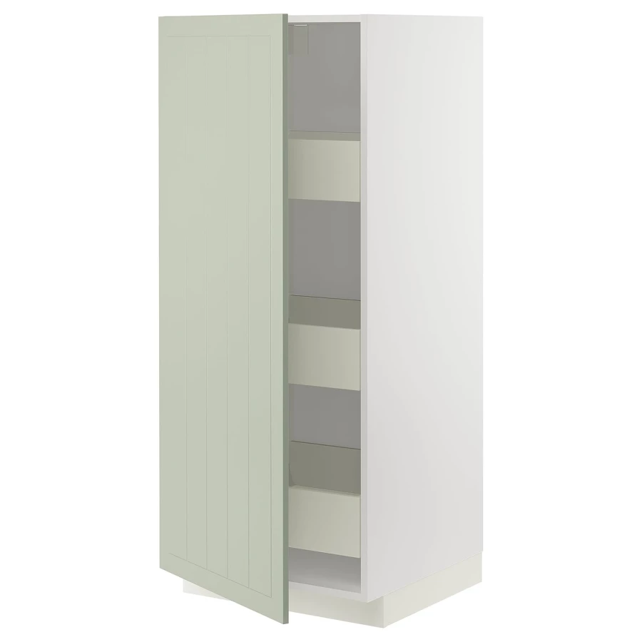 Высокий шкаф - IKEA METOD/MAXIMERA/МЕТОД/МАКСИМЕРА ИКЕА, 140х60х60 см, белый/зеленый (изображение №1)