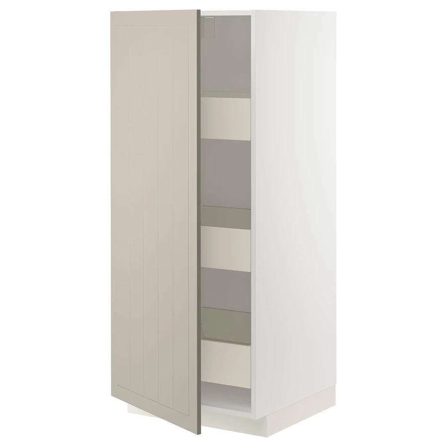 Высокий шкаф - IKEA METOD/MAXIMERA/МЕТОД/МАКСИМЕРА ИКЕА, 140х60х60 см, белый/бежевый (изображение №1)