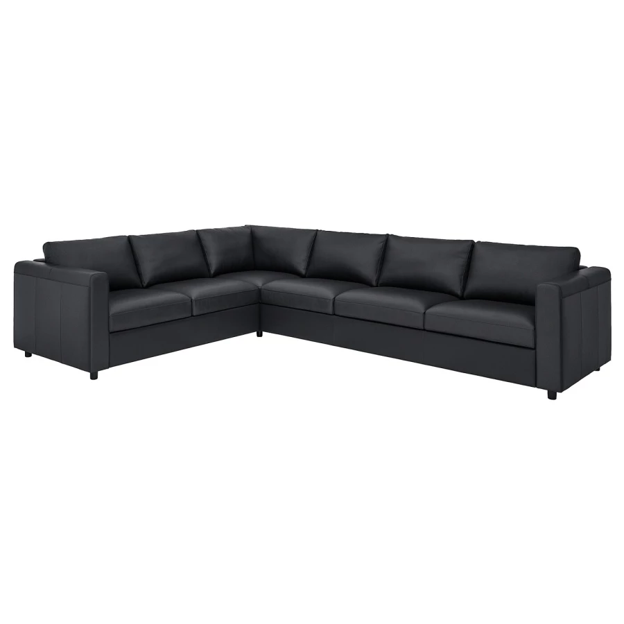 5-местный угловой диван - IKEA VIMLE, 319/249х98х80 см, черный, кожа, ВИМЛЕ ИКЕА (изображение №1)
