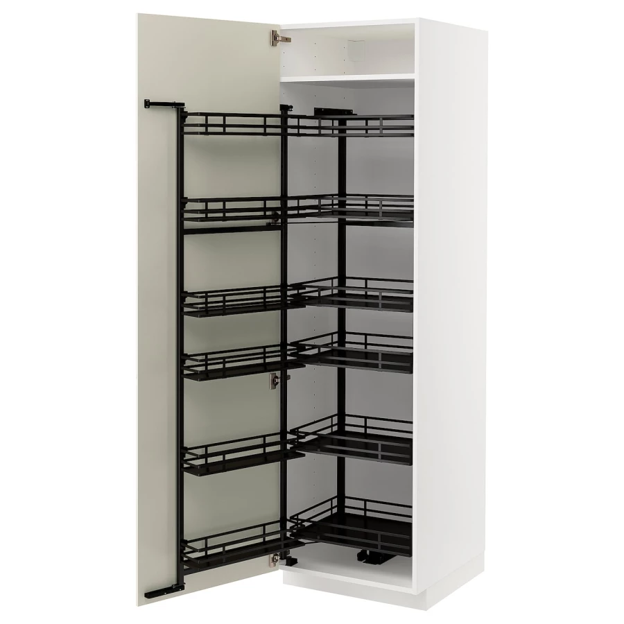 Высокий шкаф с выдвижной кладовой - IKEA METOD/МЕТОД ИКЕА, 60х60х200 см, белый/кремовый (изображение №1)