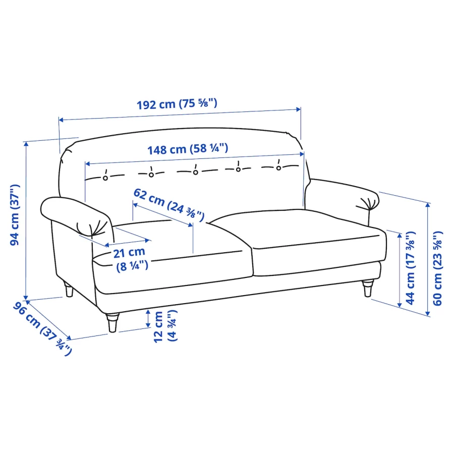 2-местный диван - IKEA ESSEBODA, 94x96x192cм, синий, ЭССЕБОДА ИКЕА (изображение №8)