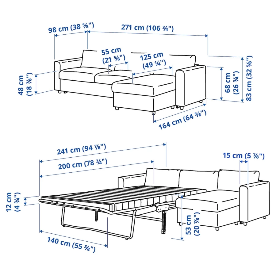 3-местный диван с шезлонгом - IKEA VIMLE, 98x241см, темно-серый, ВИМЛЕ ИКЕА (изображение №12)