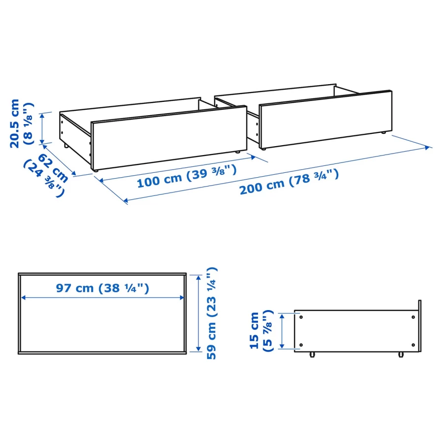 Ящик д/высокого каркаса кровати - IKEA MALM, дубовый шпон, беленый, 200 см МАЛЬМ ИКЕА (изображение №5)