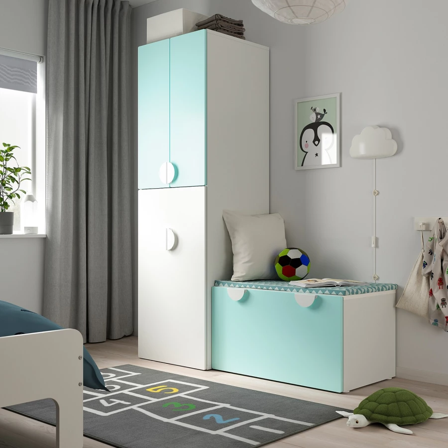 Детская гардеробная комбинация - IKEA SMÅSTAD/SMASTAD, 196x57x150см, белый/бирюзовый, СМОСТАД ИКЕА (изображение №2)