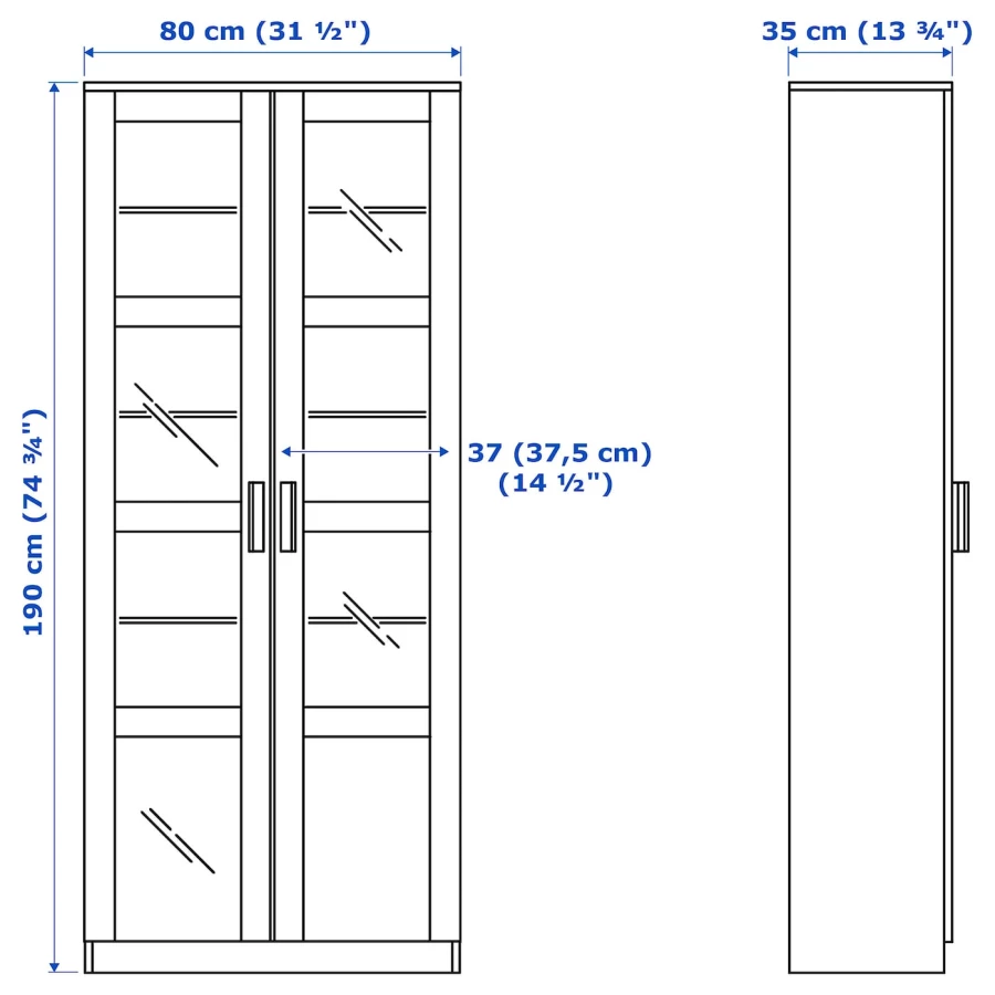 Шкаф-витрина - IKEA BRIMNES/ БРИМНЭС/БРИМНЕС ИКЕА, 80х190х35 см, белый, (изображение №7)