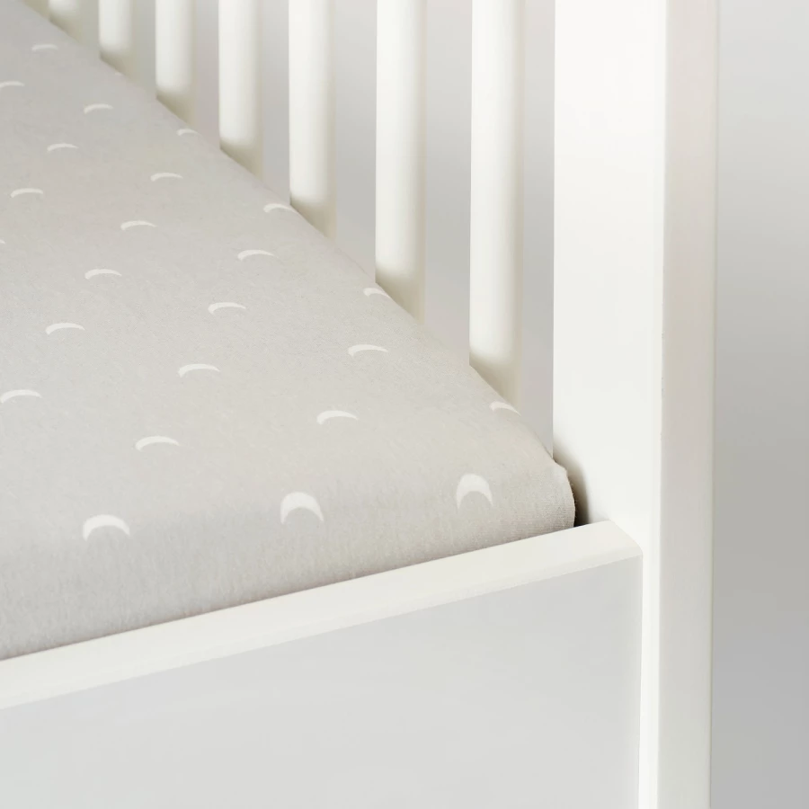 Простыня на кроватку - LENAST  IKEA/ ЛЕНАСТ ИКЕА, 60х120 см,  белый/серый (изображение №3)